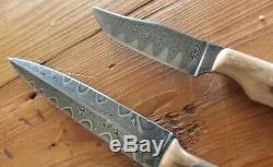 Custom Hand-Made Damascus Steel Knife Set with Sheaths & Bison-Mammoth Handles