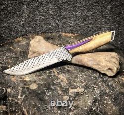 Custom Made Farriers Rasp Knife With Leather Sheath And Bison Bone Handle