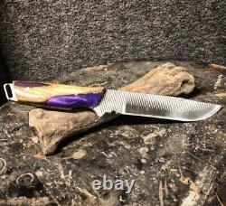 Custom Made Farriers Rasp Knife With Leather Sheath And Bison Bone Handle