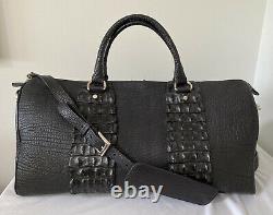 Custom-Made Genuine Bison and Crocodile Large Black Duffle Bag