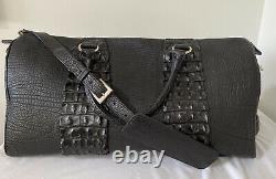 Custom-Made Genuine Bison and Crocodile Large Black Duffle Bag