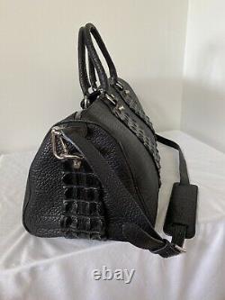 Custom-Made Genuine Bison and Crocodile Large Black Duffle Bag