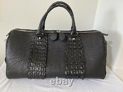 Custom-Made Genuine Bison and Crocodile Large Black Duffle Bag