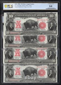 Cut Sheet Of (4) 1901 $10 Bison Legal Tender Usn's Pcgs Banknote Choice Unc-64