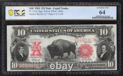 Cut Sheet Of (4) 1901 $10 Bison Legal Tender Usn's Pcgs Banknote Choice Unc-64