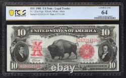 Cut Sheet Of (4) 1901 $10 Bison Legal Tender Usn's Pcgs Banknote Choice Unc-64