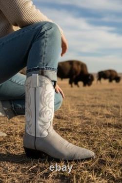 DAN POST Bison Shoulder Western Boots Suede Grey US 8.5 D USA Rare New