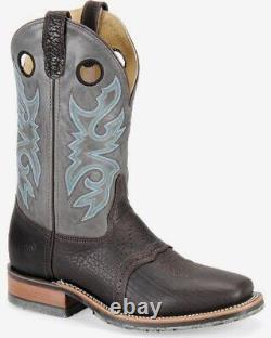 DOUBLE-H Bison Leather Square Toe ICE Roper Cowboy Boots DH3575 Mens 9.5 EE Wide