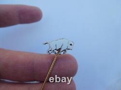 Deco Vintage Native American 14K Gold Enamel White Buffalo Bison Stick Pin