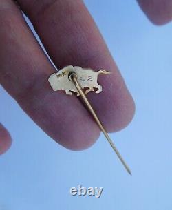 Deco Vintage Native American 14K Gold Enamel White Buffalo Bison Stick Pin