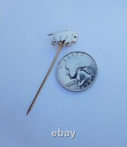 Deco Vintage Native American 14K Gold Enamel White Buffalo Bison Stick Pin