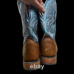 Distressed Tony Lama 7955 Pecan Bison Square Toe Country Boots, USA Mens 11 D