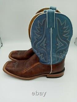 Distressed Tony Lama 7955 Pecan Bison Square Toe Country Boots, USA Mens 9.5 D