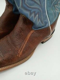 Distressed Tony Lama 7955 Pecan Bison Square Toe Country Boots, USA Mens 9.5 D