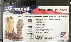 Double H Cowboy Work Boots Bison Leather Square Steel Toe DH5305 Mens 9.5 D New