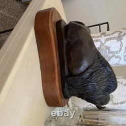 E. E. Heikka Bison Sculpture Bronze on Wood Base 1910-41 Animal Figurine