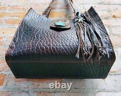 Eternal Perspective Bison /Crocodile Leather Tote Bag with Turquoise Slab Tassel