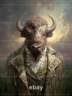 FANTASY BISON ART PRINT, Farm Victorian Animal Buffalo Vintage Suit Poster Decor