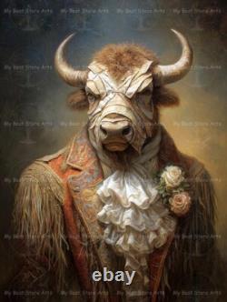 FANTASY BISON ART PRINT, Farm Victorian Animal Buffalo Vintage Suit Poster Decor