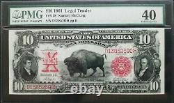 FR 118 1901 $10 Legal Tender Bison PMG XF 40