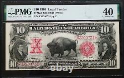 FR 122 1901 $10 Legal Tender Bison PMG XF 40
