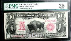 Fr-120 $10 1901 Bison Large Size Legal Tender Pmg 25 Very Fine Free Shipping