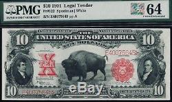 Fr. 122 1901 $10 Bison Legal Tender PMG 64