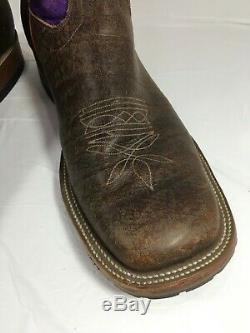 GUC Men's Olathe Bison Western Boots Brown & Purple Square Toe Sz 11 D