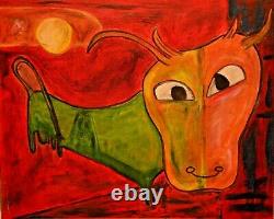 GUILLAME CORNEILLE Original Signed Vintage Modern Abstract Bull WPA Oil Painting