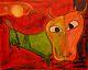 GUILLAME CORNEILLE Original Signed Vintage Modern Abstract Bull WPA Oil Painting