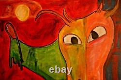 GUILLAME CORNEILLE Original Signed Vintage Modern Abstract Bull WPA Oil Painting