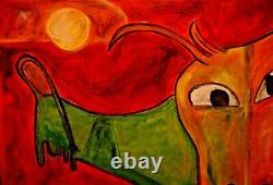 GUILLAME CORNEILLE Original Signed Vintage Modern Abstract Bull WPA Oil Painting