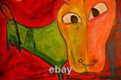 GUILLAME CORNEILLE Original Signed Vintage Modern Abstract Bull WPA Oil Painting