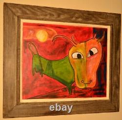 GUILLAME CORNEILLE Original Signed Vintage Modern Abstract Bull WPA Oil Painting