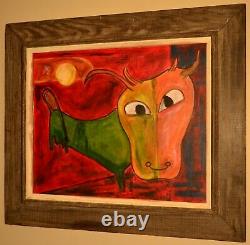 GUILLAME CORNEILLE Original Signed Vintage Modern Abstract Bull WPA Oil Painting