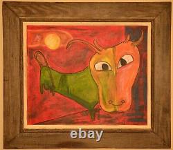 GUILLAME CORNEILLE Original Signed Vintage Modern Abstract Bull WPA Oil Painting