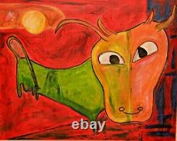 GUILLAME CORNEILLE Original Signed Vintage Modern Abstract Bull WPA Oil Painting