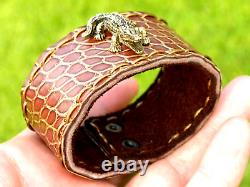 Genuine Alligator and Bison leather women cuff bracelet for 6.5 inches size
