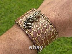 Genuine Alligator and Bison leather women cuff bracelet for 6.5 inches size