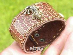 Genuine Alligator and Bison leather women cuff bracelet for 6.5 inches size