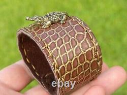 Genuine Alligator and Bison leather women cuff bracelet for 6.5 inches size