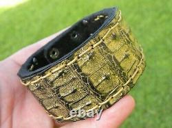 Genuine Alligator rustic gold black Bison leather cuff bracelet customize to siz