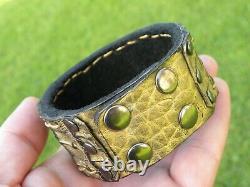 Genuine Alligator rustic gold black Bison leather cuff bracelet customize to siz