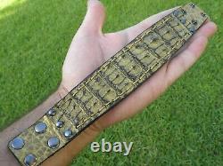 Genuine Alligator rustic gold black Bison leather cuff bracelet customize to siz