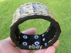 Genuine Alligator rustic gold black Bison leather cuff bracelet customize to siz