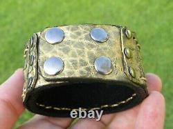 Genuine Alligator rustic gold black Bison leather cuff bracelet customize to siz