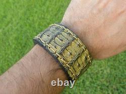 Genuine Alligator rustic gold black Bison leather cuff bracelet customize to siz