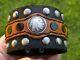 Genuine Bison leather cuff bracelet 1937 Buffalo Indian Nickel coin onyx stones