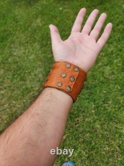 Genuine Shark fossil cuff bracelet Buffalo Bison leather customize to wrist size