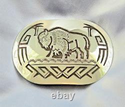 George Begay Handmade Navajo Sterling Silver Bison Belt Buckle 39grams